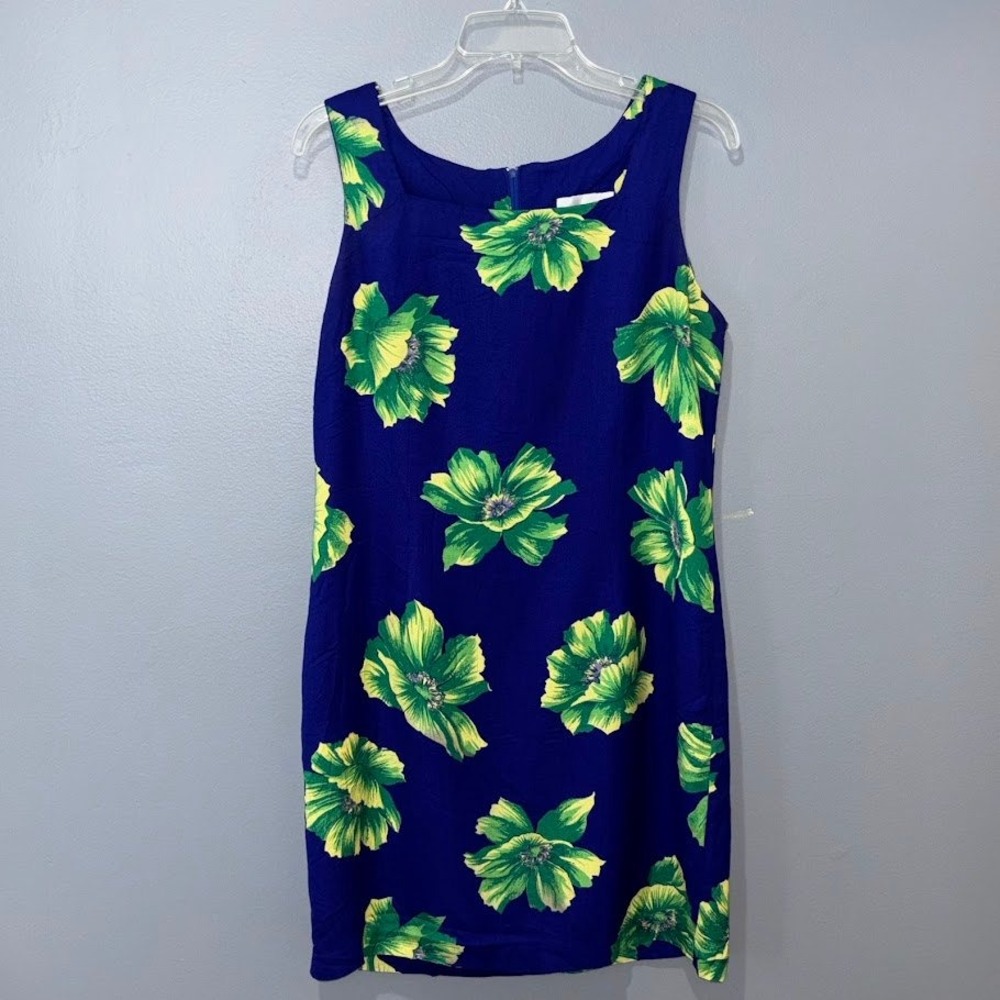 S.L. Fashions Floral Shift Dress Wms 12‎ Blue Green Sleeveless Vintage Boho Chic